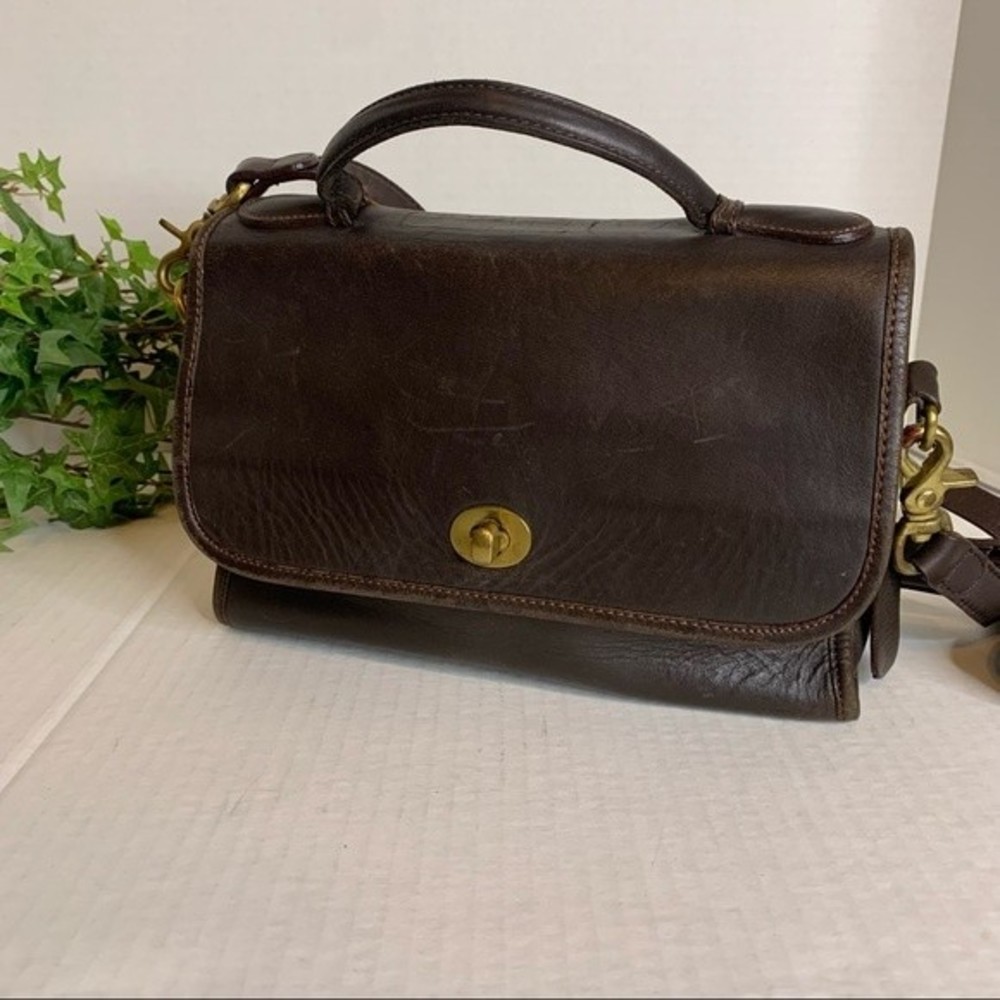 Vintage Leather Brown Crossbody Satchel - Picture 2 of 11